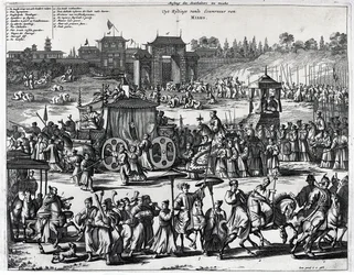 Processie vanaf de poorten van Macau, een illustratie uit 